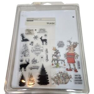 Recollections Christmas Acrylic‎ Cling Stamps Lot Trees Sentiments Mixed Brands